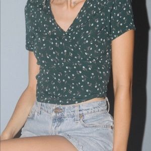 Brandy Melville Green Floral Wrap Shirt